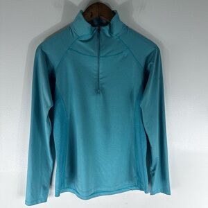 Columbia 1/4 Zip Pullover Striped Teal Sweater Arm Logo Size Medium